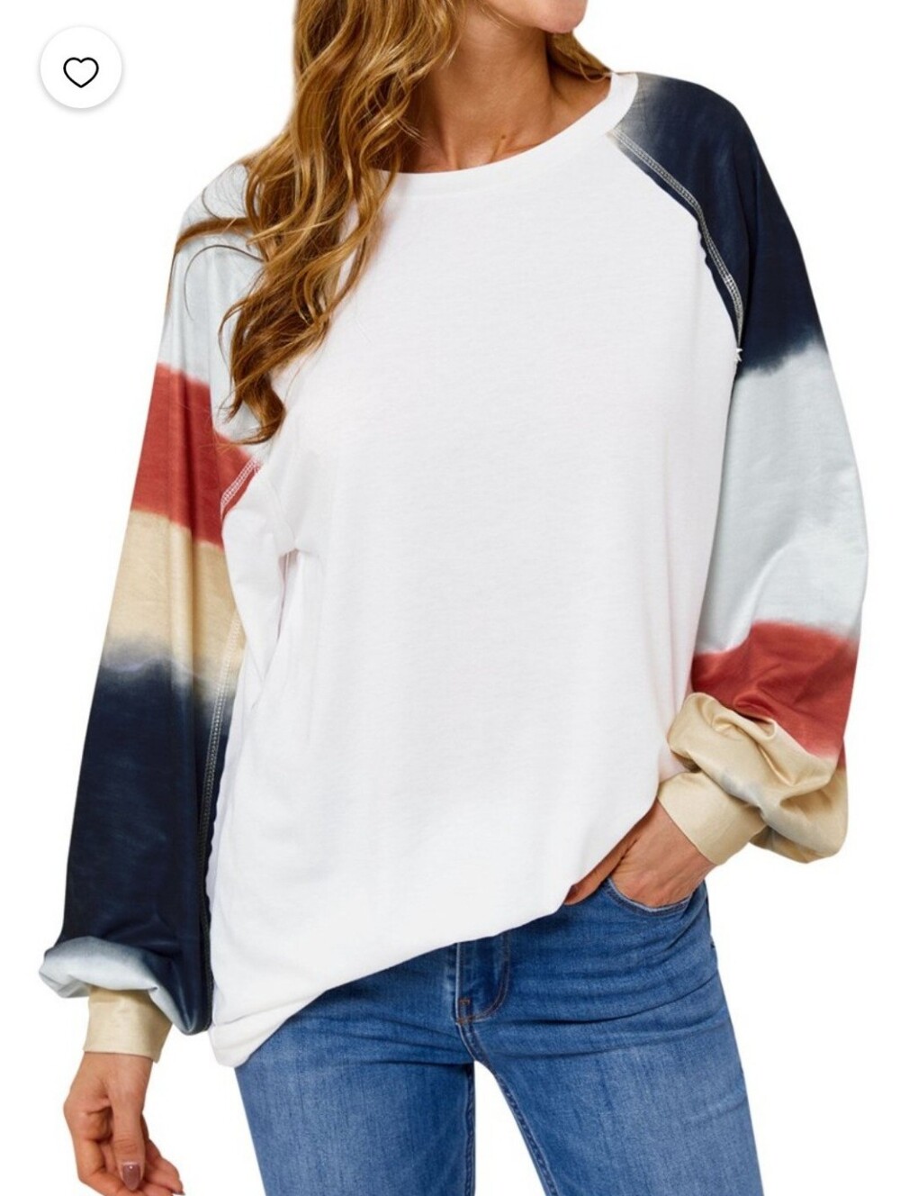 Asher Colorblock Ombre Raglan Long Sleeve Off White /Blue/ Tan Top Size Small